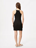 Mini Triko Elbise Bodycon Kolsuz Halter Yaka Dar Kesim