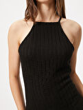 Mini Triko Elbise Bodycon Kolsuz Halter Yaka Dar Kesim