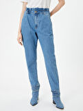 Beli Lastikli Yüksek Bel Kot Pantolon - Baggy Jean