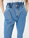 Beli Lastikli Yüksek Bel Kot Pantolon - Baggy Jean