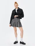 Tüvit Pileli Mini Etek Slim Fit