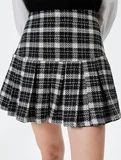 Tüvit Pileli Mini Etek Slim Fit