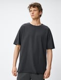 Oversize Tişört Basic Yarım Kollu Bisiklet Yaka