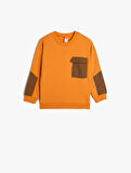 Sweatshirt Uzun Kollu Bisiklet Yaka Cep Detaylı Şardonlu Pamuklu 
