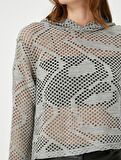 Kapüşonlu Sweatshirt Ajur Örgü Uzun Kollu