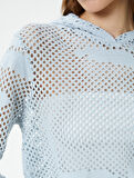 Kapüşonlu Sweatshirt Ajur Örgü Uzun Kollu