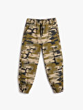 Kargo Jogger Pantolon Kamuflaj Desenli Beli Bağlamalı Pamuklu