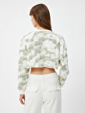 Batik Desenli Bisiklet Yaka Crop Sweatshirt
