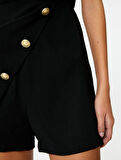 Şort Tulum Drape Yaka Düğme Detaylı