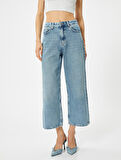 Geniş Kısa Paça Kot Pantolon Standart Bel Pamuklu Cepli - Bianca Crop Jean