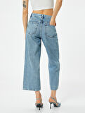 Geniş Kısa Paça Kot Pantolon Standart Bel Pamuklu Cepli - Bianca Crop Jean