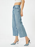 Geniş Kısa Paça Kot Pantolon Standart Bel Pamuklu Cepli - Bianca Crop Jean