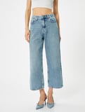 Geniş Kısa Paça Kot Pantolon Standart Bel Pamuklu Cepli - Bianca Crop Jean