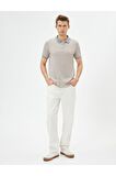 Yakalı Tişört Minimal Desenli Slim Fit Kısa Kollu