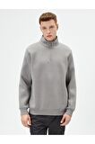 Yarım Fermuarlı Sweatshirt Basic Dik Yaka Ribanalı Uzun Kollu