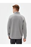 Yarım Fermuarlı Sweatshirt Basic Dik Yaka Ribanalı Uzun Kollu