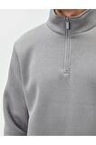 Yarım Fermuarlı Sweatshirt Basic Dik Yaka Ribanalı Uzun Kollu