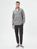 Yarım Fermuarlı Sweatshirt Basic Dik Yaka Ribanalı Uzun Kollu