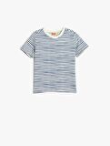 4SMB10059TK Koton Erkek Bebek T-shirt LACİVERT ÇİZGİLİ