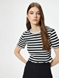 4SAL10047IK Koton Kadın T-shirt Siyah Çizgili