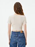 Basic Crop Tişört Ribanalı Kısa Kollu Bisiklet Yaka Slim Fit