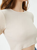 Basic Crop Tişört Ribanalı Kısa Kollu Bisiklet Yaka Slim Fit