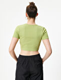 Basic Crop Tişört Ribanalı Kısa Kollu Bisiklet Yaka Slim Fit