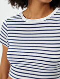 Crop Tişört Kısa Kollu Bisiklet Yaka Slim Fit