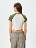 Kolej Crop Tişört V Yaka Kısa Kollu Pamuklu