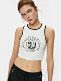 Crop Atlet Halter Yaka Baskılı Fitilli