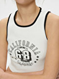 Crop Atlet Halter Yaka Baskılı Fitilli