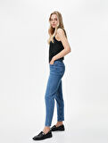 Yüksek Bel Slim Fit Kot Pantolon Rahat Kesim Dar Crop Paça Esnek Pamuklu - Mom Jean
