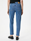 Yüksek Bel Slim Fit Kot Pantolon Rahat Kesim Dar Crop Paça Esnek Pamuklu - Mom Jean