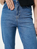 Yüksek Bel Slim Fit Kot Pantolon Rahat Kesim Dar Crop Paça Esnek Pamuklu - Mom Jean