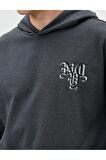 Slogan Baskılı Hoodie Rahat Kesim Kanguru Cepli