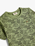 Tişört Kısa Kollu Bisiklet Yaka Yaprak Baskılı Pamuklu