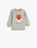 Sweatshirt Aslan Baskılı Uzun Kollu Bisiklet Yaka 