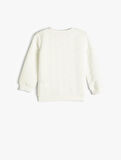 Basic Sweatshirt Uzun Kollu Bisiklet Yaka Kalp Detaylı Dokulu 