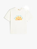 Tişört Deniz Kabuğu Aplikeli İşlemeli Kısa Kollu Pamuklu 