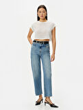 Crop Tişört Kısa Kollu Slim Fit Bisiklet Yaka