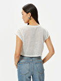Crop Tişört Kısa Kollu Slim Fit Bisiklet Yaka