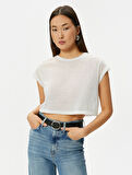 Crop Tişört Kısa Kollu Slim Fit Bisiklet Yaka
