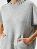 Kapşonlu Sweatshirt Kısa Kollu Kanguru Cepli Viskoz