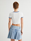 Paris Crop Tişört  Baskılı Kısa Kollu Bisiklet Yaka Slim Fit
