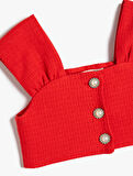 Crop Tüvit Bluz Düğme Detaylı Kolsuz Pamuklu 