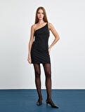 Tek Omuz Elbise Mini Dar Kesim