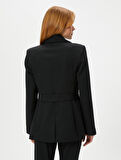 Blazer Ceket Düğmeli Fleto Cepli Beli Kuşaklı