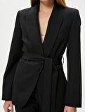 Blazer Ceket Düğmeli Fleto Cepli Beli Kuşaklı