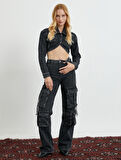 Crop Kot Ceket Slim Fit Asimetrik Kesim Pamuklu