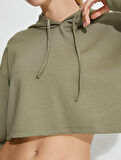 Spor Crop Kapşonlu Oversize Sweatshirt Modal Kumaş Uzun Kollu